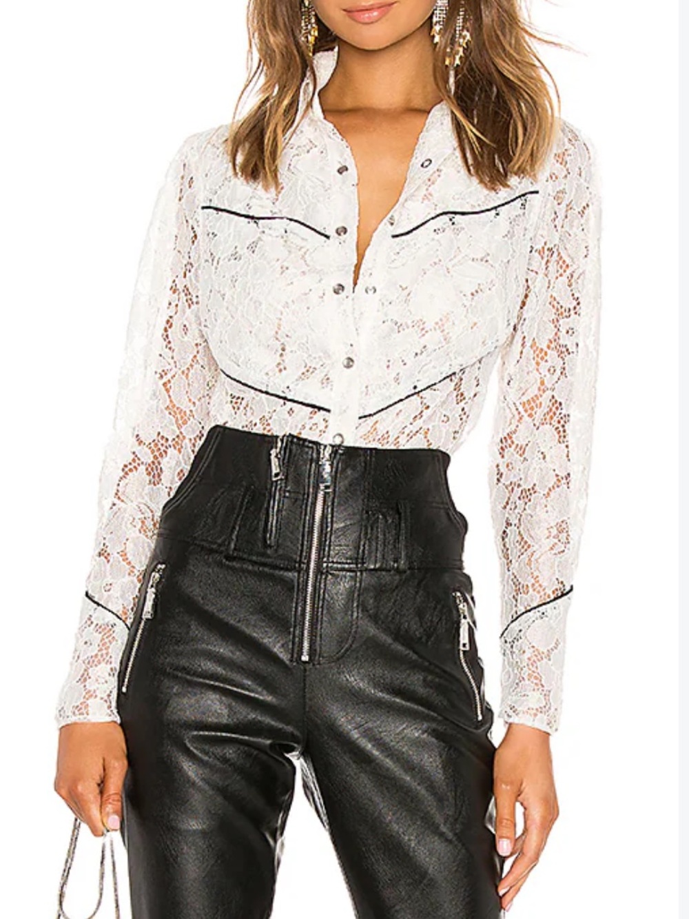 Revolve Divine Heritage Cream Lace Button-Down Long sleeve top-Western style